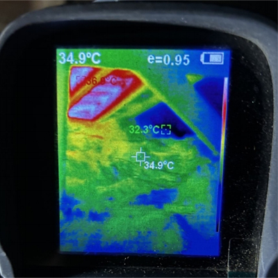 thermal imaging of the old floor insulation showing a leak of heat of 36.9 degrees celsius